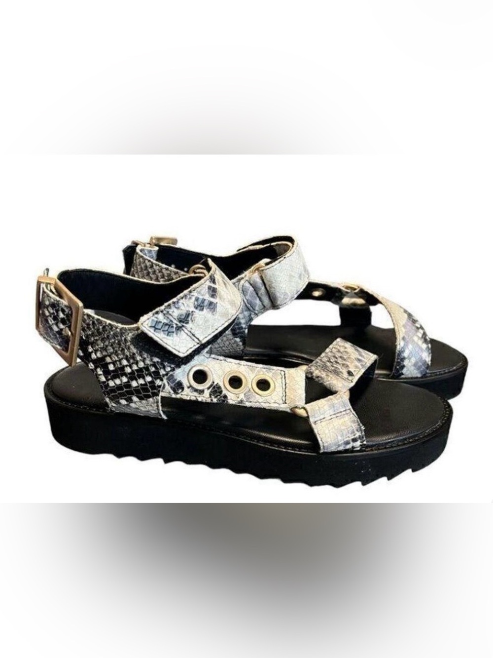 All Saints Rhianne embossed snakeskin leather platform sandals size 39 = 8
